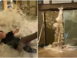 Topan Super Ragasa di Hong Kong Hancurkan Pintu Kaca dan Banjir di Lobi Hotel