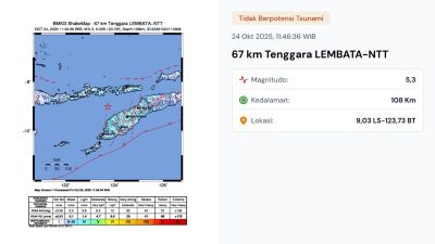 Gempa Hari Ini Jumat 24 Oktober 2025 Tiga Kali Getarkan Indonesia Sebelum Akhir Pekan